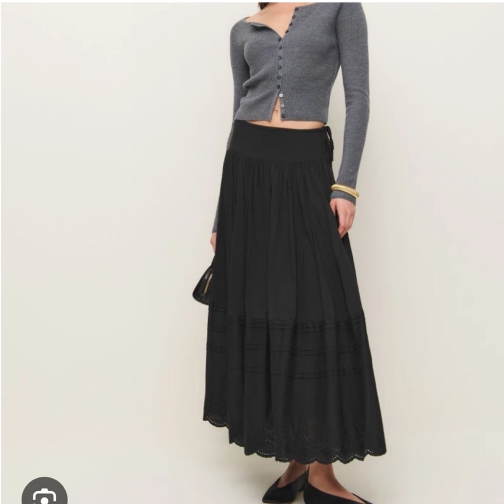 Reformation Aura Skirt - Black Tiered Maxi Skirt